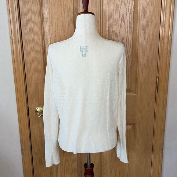 Eileen Fisher Linen Silk Open Knit Sweater Top Womens L Ivory Lightweight - Picture 4 of 6